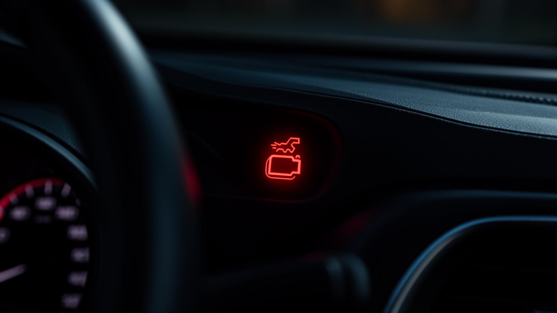 Painel do carro com luz de aviso vermelha acesa